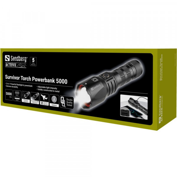 Фото - Фонарь Sandberg Survivor Torch Powerbank 5000 mAh XHP160LED USB-C (420-89)