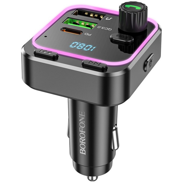 Фото - FM модулятор BOROFONE BC53 Highway PD20W+QC3.0 car BT FM transmitter 18W Black (6941991108457)