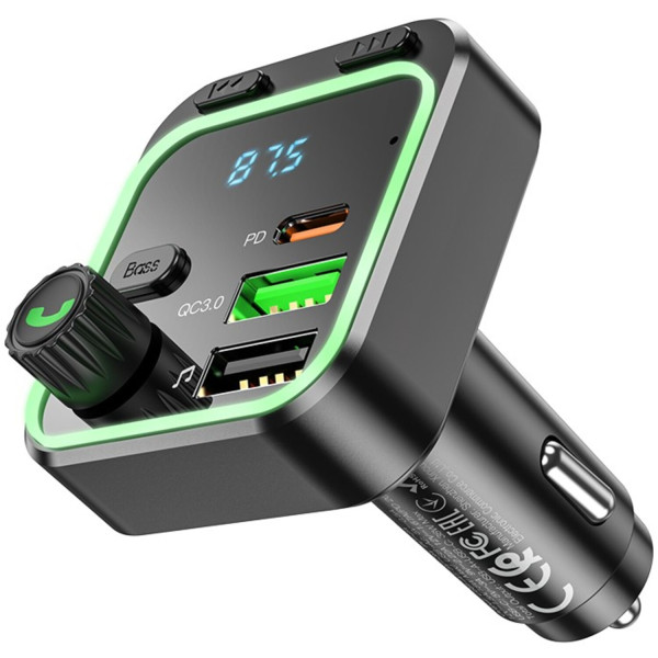 Фото - FM модулятор BOROFONE BC53 Highway PD20W+QC3.0 car BT FM transmitter 18W Black (6941991108457)