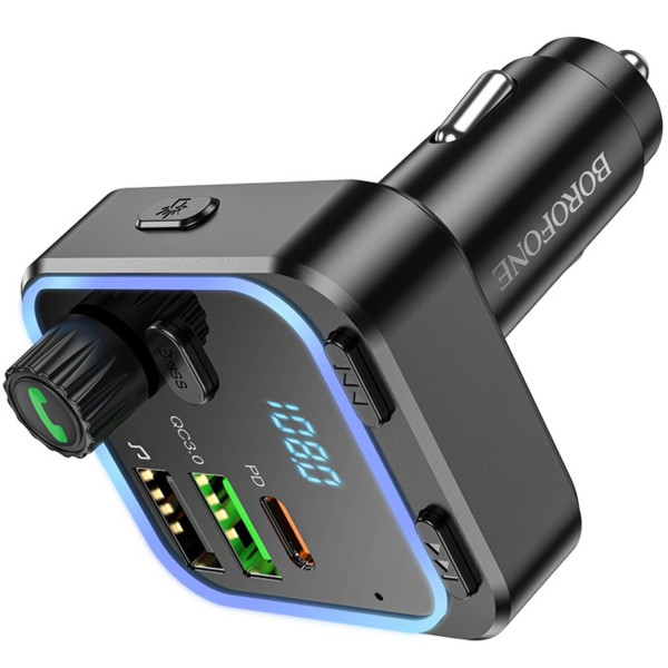 Фото - FM модулятор BOROFONE BC53 Highway PD20W+QC3.0 car BT FM transmitter 18W Black (6941991108457)