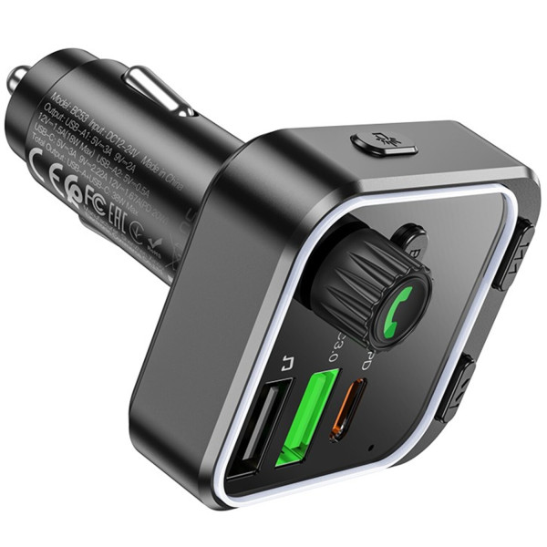 Фото - FM модулятор BOROFONE BC53 Highway PD20W+QC3.0 car BT FM transmitter 18W Black (6941991108457)