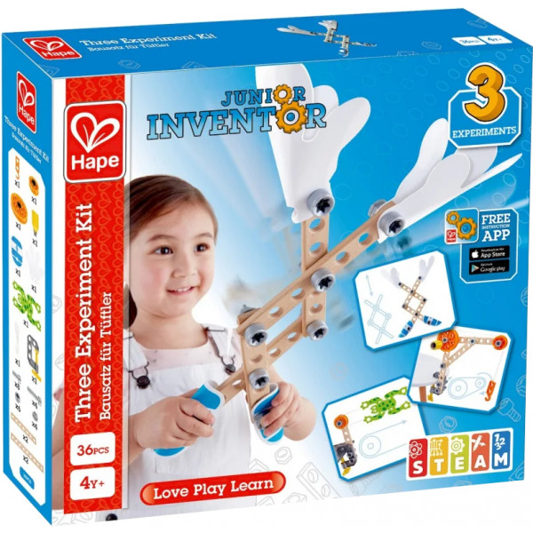 Фото - Деревянный конструктор Hape Junior Inventor 3 эксперименты 37 детали (E3030)