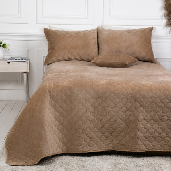 Фото - Покрывало полуторное ТЕП Velour 150х210 см Золотой беж/Ромб круглый (4-00515_22470)