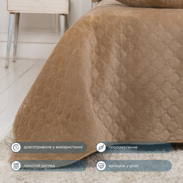 Фото - Покрывало полуторное ТЕП Velour 150х210 см Золотой беж/Ромб круглый (4-00515_22470)