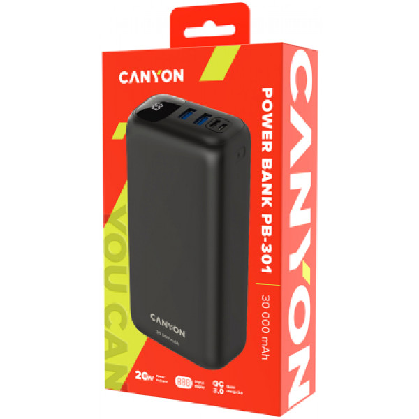 Фото - Батарея мобильная Canyon PB-301 30000mAh PD Black (CNE-CPB301B)