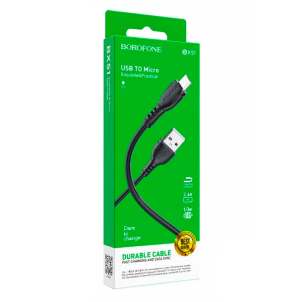 Фото - Кабель синхронизации данных BOROFONE BX51 Triumph Micro-USB 1m 2.4A Black (6931474743916)