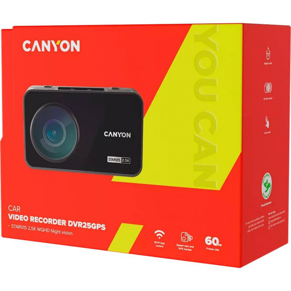 Фото - Видеорегистратор Canyon DVR25GPS WQHD 2.5K 1440p GPS Wi-Fi Black (CND-DVR25GPS)