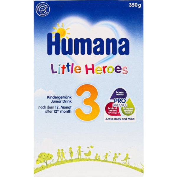 Фото - Детская смесь безмолочная Humana 3 с пребиотиками галактоолигосахаридами (ГОС) от 10 месяцев 350 г (4031244701756)