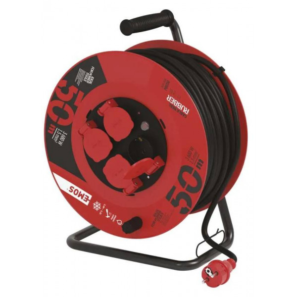 Фото - Удлинитель 220В EMOS на катушке P08250, 4 розетки, 50 м, резина