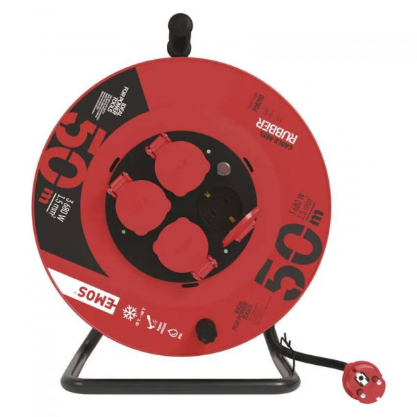 Фото - Удлинитель 220В EMOS на катушке P08250, 4 розетки, 50 м, резина