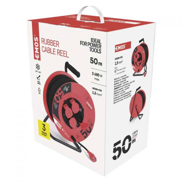 Фото - Удлинитель 220В EMOS на катушке P08250, 4 розетки, 50 м, резина