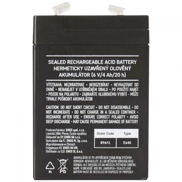 Фото - Аккумулятор для ИБП EMOS B9641 AGM, 6V, 4Ah, fast 4,7mm
