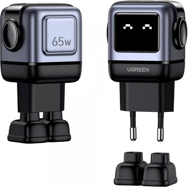 Фото - Сетевое зарядное устройство UGREEN CD361 3xUSB 65W 2xUSB-C+USB-A Gan Robot tech Fast Charger Gray (25685B)