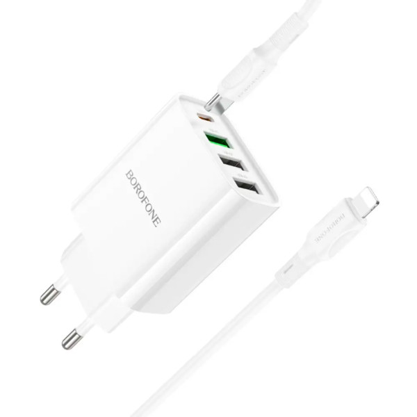 Фото - Сетевое зарядное устройство BOROFONE BA79A Clever four-port PD20W(1C3A) charger set C to iP White (6941991102707)