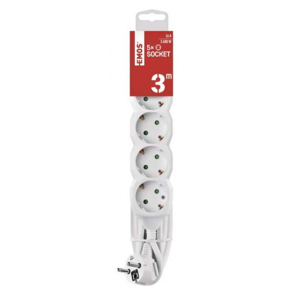 Фото - Удлинитель 220В EMOS P0523R, 5 розетки, 3м.