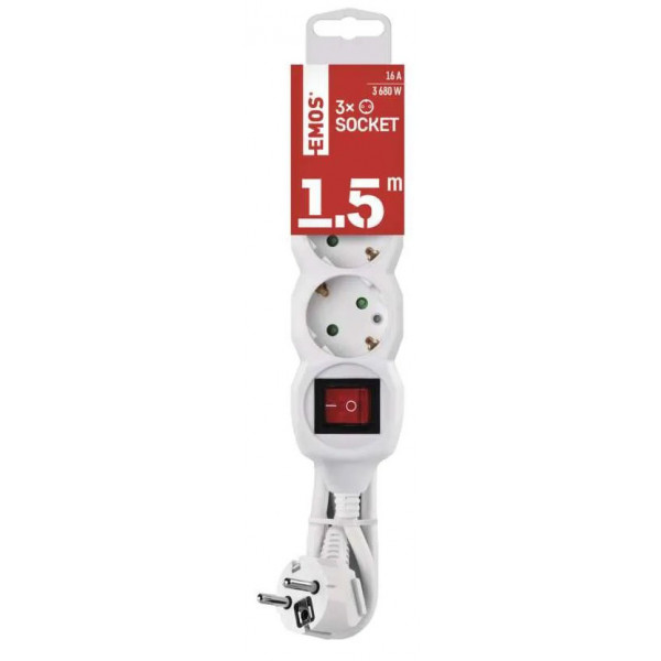 Фото - Удлинитель 220В EMOS P1321R, 3 розетки, 1,5м.