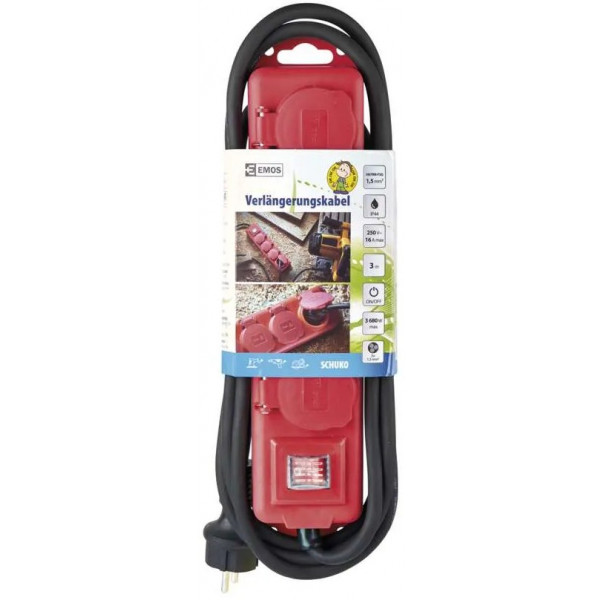 Фото - Удлинитель 220В EMOS красный резина, P14231, 4 раз, 3м.