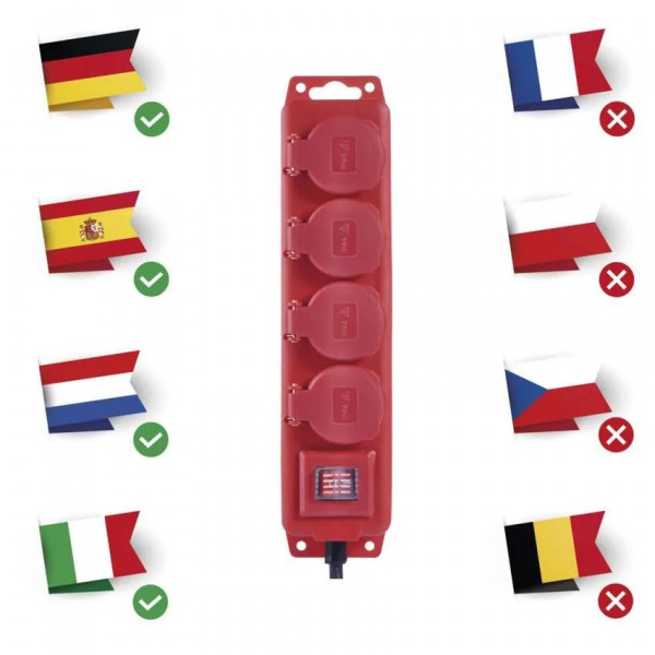 Фото - Удлинитель 220В EMOS красный резина, P14231, 4 раз, 3м.