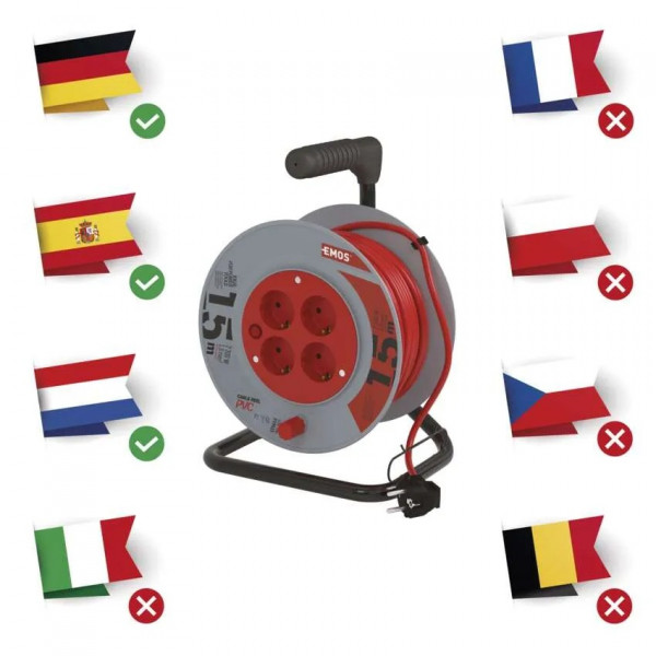 Фото - Удлинитель 220В EMOS на катушке P19515, 4 розетки, 15м, 1 мм2