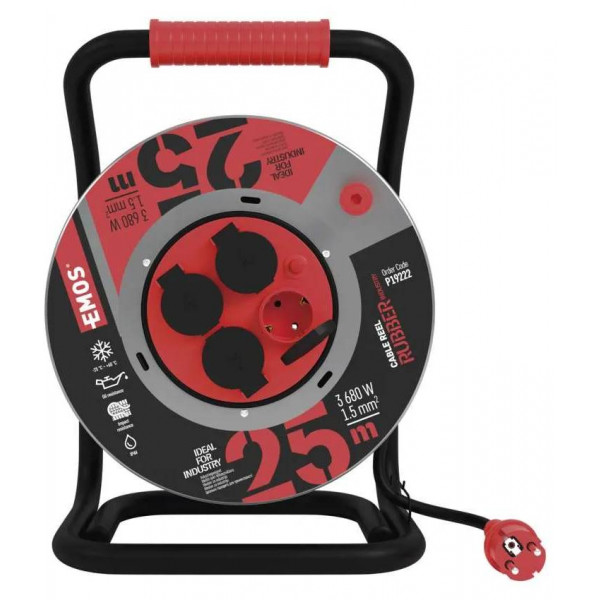 Фото - Удлинитель 220В EMOS на катушке EMOS P19222, 4 розетки, 25, резина/неопрен Фото - Удлинитель 220В EMOS на катушке EMOS P19222, 4 розетки, 25, резина/неопрен