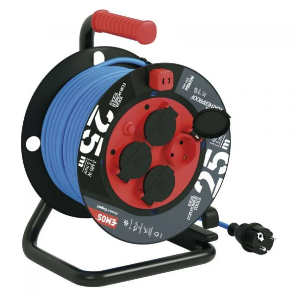 Фото - Удлинитель 220В EMOS на катушке P08625W, 4 розетки, 25 м, 1,5 мм2, IP44, силикон