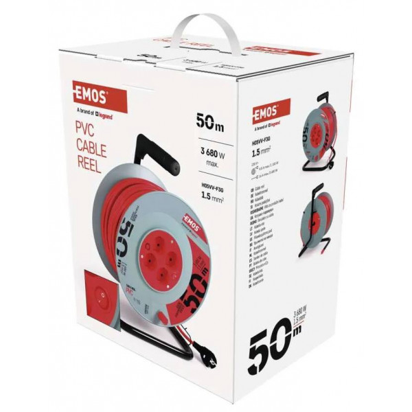 Фото - Удлинитель 220В EMOS на катушке P092501, 4 розетки, 50 м, ПВХ