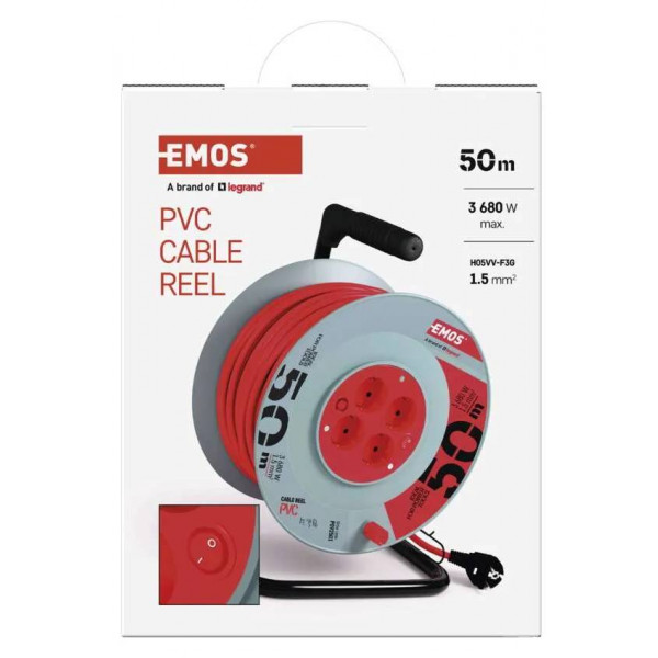 Фото - Удлинитель 220В EMOS на катушке P092501, 4 розетки, 50 м, ПВХ