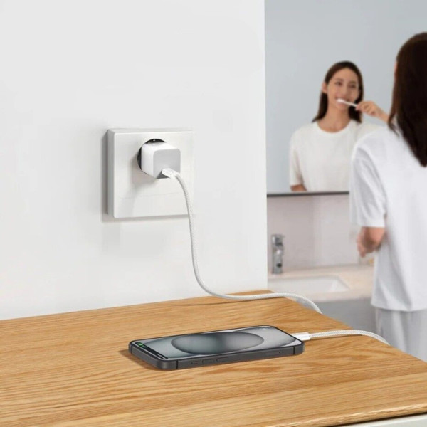 Фото - Сетевое зарядное устройство Baseus GaN5 Fast Charger 1C 20W EU Moon Fast Charging Data Cable Type-C White (P10110900213-01)