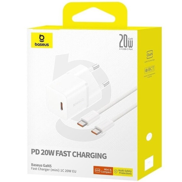 Фото - Сетевое зарядное устройство Baseus GaN5 Fast Charger 1C 20W EU Moon Fast Charging Data Cable Type-C White (P10110900213-01)