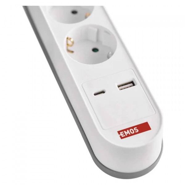 Фото - Удлинитель 220В EMOS P1322PD, 3 розетки, 2 м. 1× USB-A + 1× USB-C