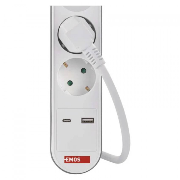 Фото - Удлинитель 220В EMOS P1322PD, 3 розетки, 2 м. 1× USB-A + 1× USB-C