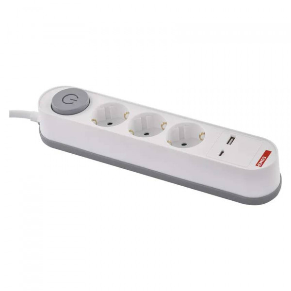 Фото - Удлинитель 220В EMOS P1322PD, 3 розетки, 2 м. 1× USB-A + 1× USB-C