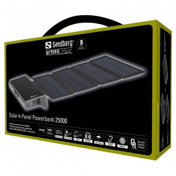 Фото - Микроповреждение - Батарея мобильная Sandberg 4-Panel 8W PD 25000 mAh, 2xUSB Type-C OUT (420-56)