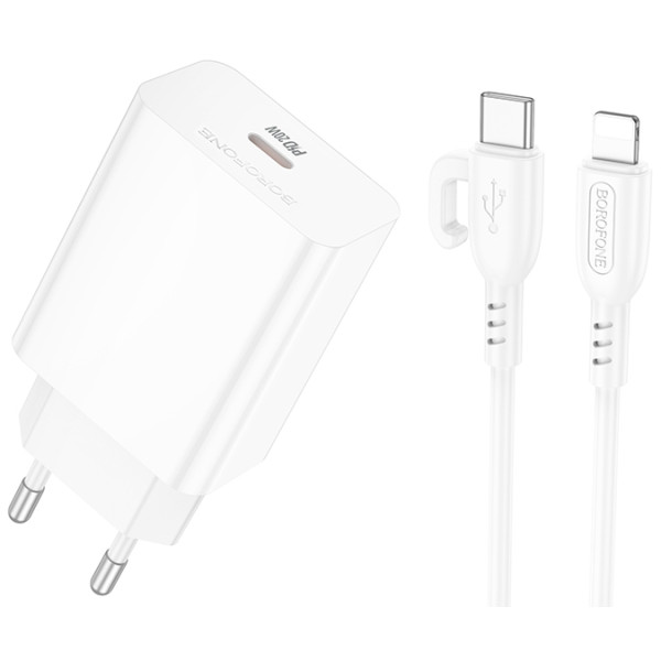 Фото - Сетевое зарядное устройство BOROFONE BA21A Pro Long journey single port PD20W charger set(C to iP) White (6941991111419)