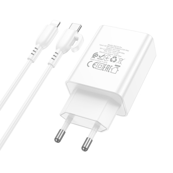 Фото - Сетевое зарядное устройство BOROFONE BA21A Pro Long journey single port PD20W charger set(C to iP) White (6941991111419)