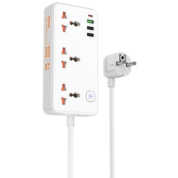 Фото - Сетевой фильтр HOCO AC8A Storm 3-position socket PD30W/1C3A White (6942007600101)