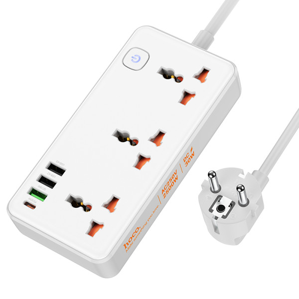 Фото - Сетевой фильтр HOCO AC8A Storm 3-position socket PD30W/1C3A White (6942007600101)