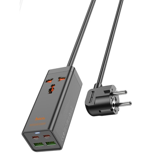 Фото - Удлинитель 220В HOCO AC10A Barry PD65W GaN 2C2A with 1 socket desktop charger White (6942007601689)