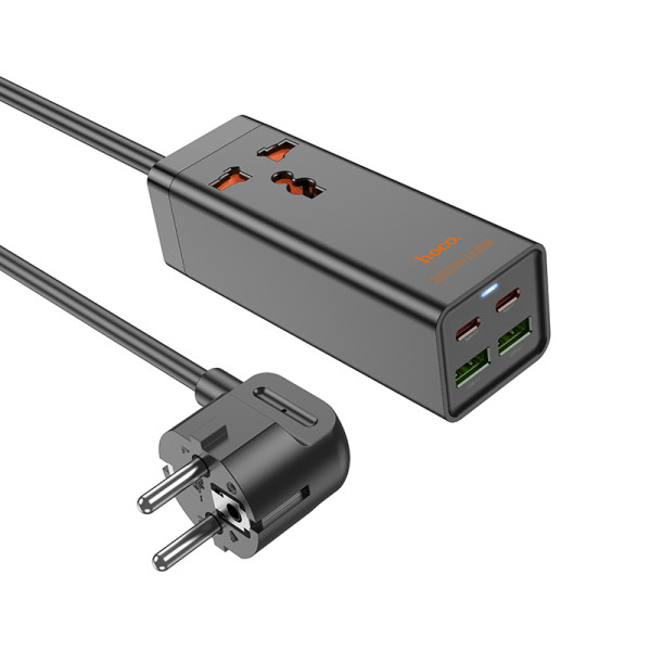 Фото - Удлинитель 220В HOCO AC10A Barry PD65W GaN 2C2A with 1 socket desktop charger White (6942007601689)