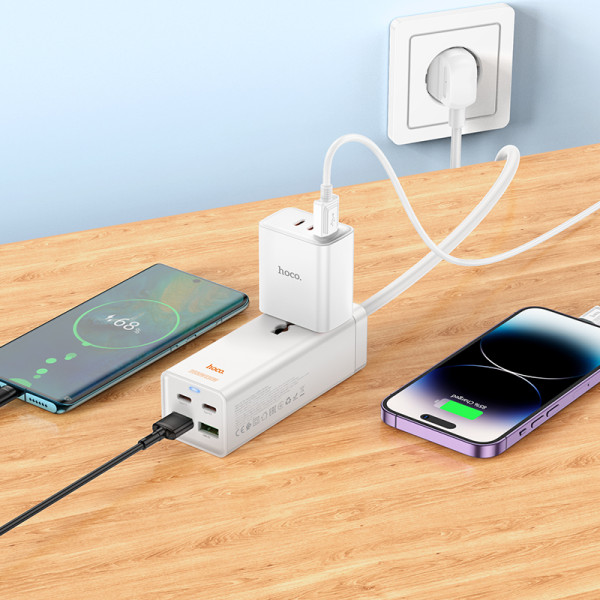 Фото - Удлинитель 220В HOCO AC10A Barry PD65W GaN 2C2A with 1 socket desktop charger Black (6942007601672)