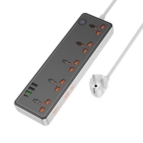 Фото - Сетевой фильтр HOCO AC14A Rico 5-position socket PD30W/1C3A Black (6942007607179)