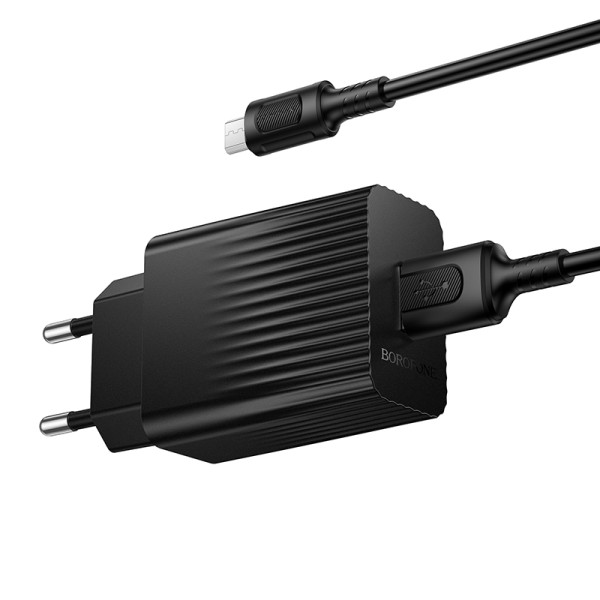 Фото - Сетевое зарядное устройство BOROFONE BAS72A Source single port QC3.0 charger set(Micro) Black (6941991122651)