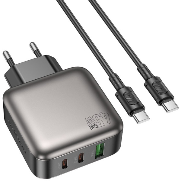 Фото - Сетевое зарядное устройство BOROFONE BAS56A Absolute PD45W 2C1A charger set C to C EU Black (6941991116278)