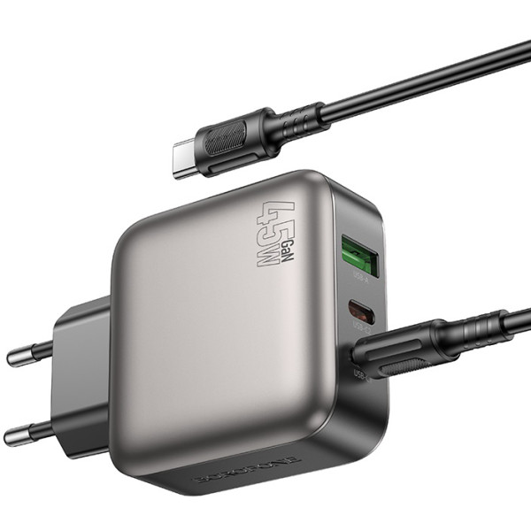 Фото - Сетевое зарядное устройство BOROFONE BAS56A Absolute PD45W 2C1A charger set C to C EU Black (6941991116278)