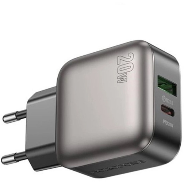 Фото - Сетевое зарядное устройство BOROFONE BAS54A Absolute PD20W+QC3.0 charger set C to iP EU Black (6941991116216)