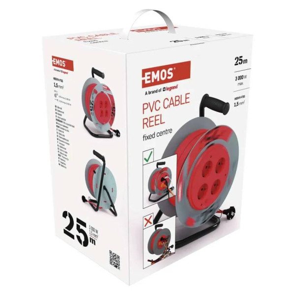 Фото - Удлинитель 220В EMOS на катушке P19427, 4 розетки, 25м, 1,5мм2