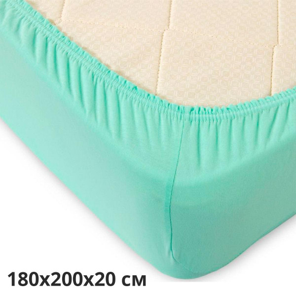 Фото - Простынь двуспальная GM Textile на резинке мята 180х200х25