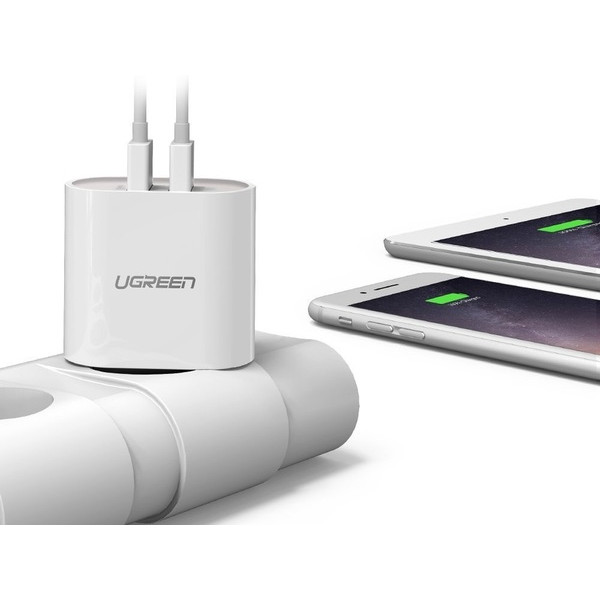 Фото - Сетевое зарядное устройство UGREEN CD104 2xUSB 3.4A Charger White (20384)
