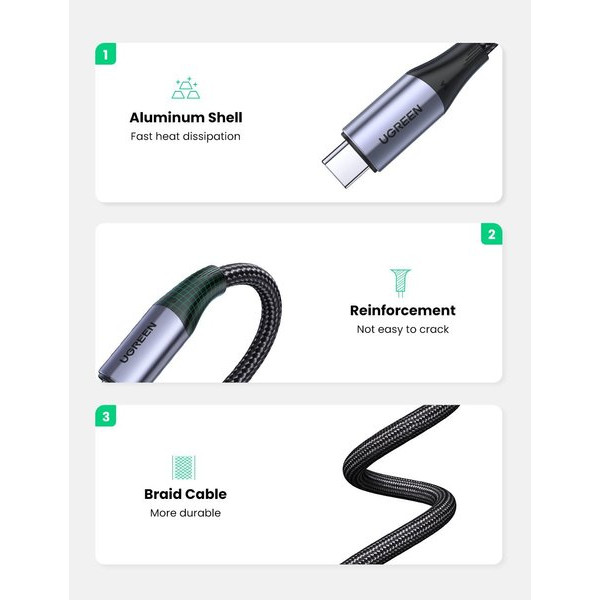 Фото - Кабель синхронизации данных UGREEN US355 Type-C - Type-C 3.1 Gen2 5A 1 m Black (80150)
