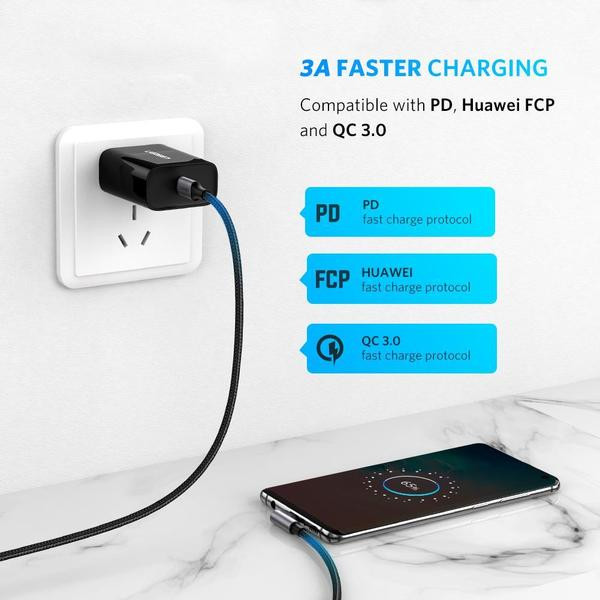 Фото - Кабель синхронизации данных UGREEN US255 Type-C-Type-C Angled 3A Cable 1 м Gray/Black (50123)